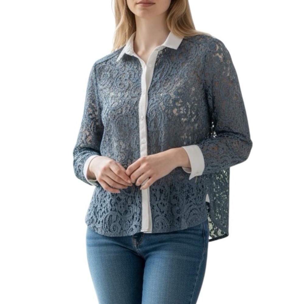 Anthropologie Maeve Lace‎ Embroidered Semi-Sheer Top  4P
